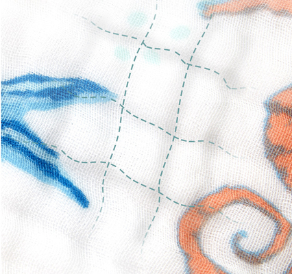 Blauwe Bloem die Natuurlijke Gauze Fabric-het Beddegoedstof drukt van de jaren '40250gsm Zuigeling