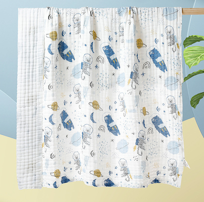 Blauwe Bloem die Natuurlijke Gauze Fabric-het Beddegoedstof drukt van de jaren '40250gsm Zuigeling
