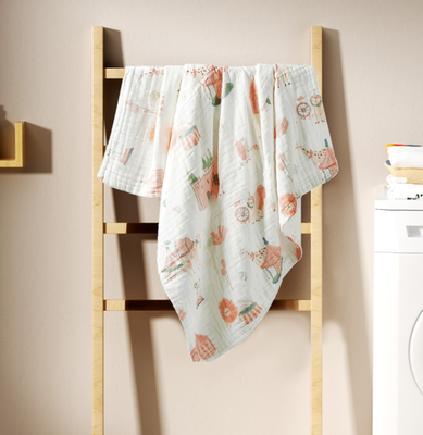 100% katoenen jaren '40 Gedrukte het Beeldverhaal van 4 Laaggauze fabric baby swaddle blanket