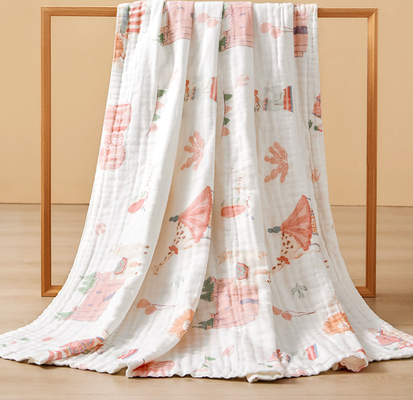 100% katoenen jaren '40 Gedrukte het Beeldverhaal van 4 Laaggauze fabric baby swaddle blanket