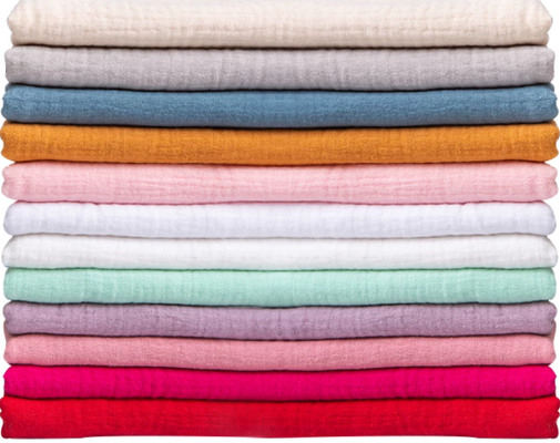 135GSM 100% katoen dubbel gaasstof met meer dan 200 kleuren voor baby- en kinderkleding
