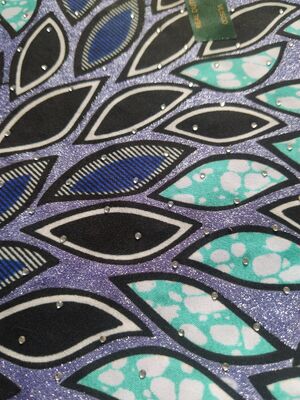 Afro-Wax Print Stof met Hot-fix Rhinestones 91% katoen 9% spandex, hoge rimpelvastheid, uitstekende elastische herstel