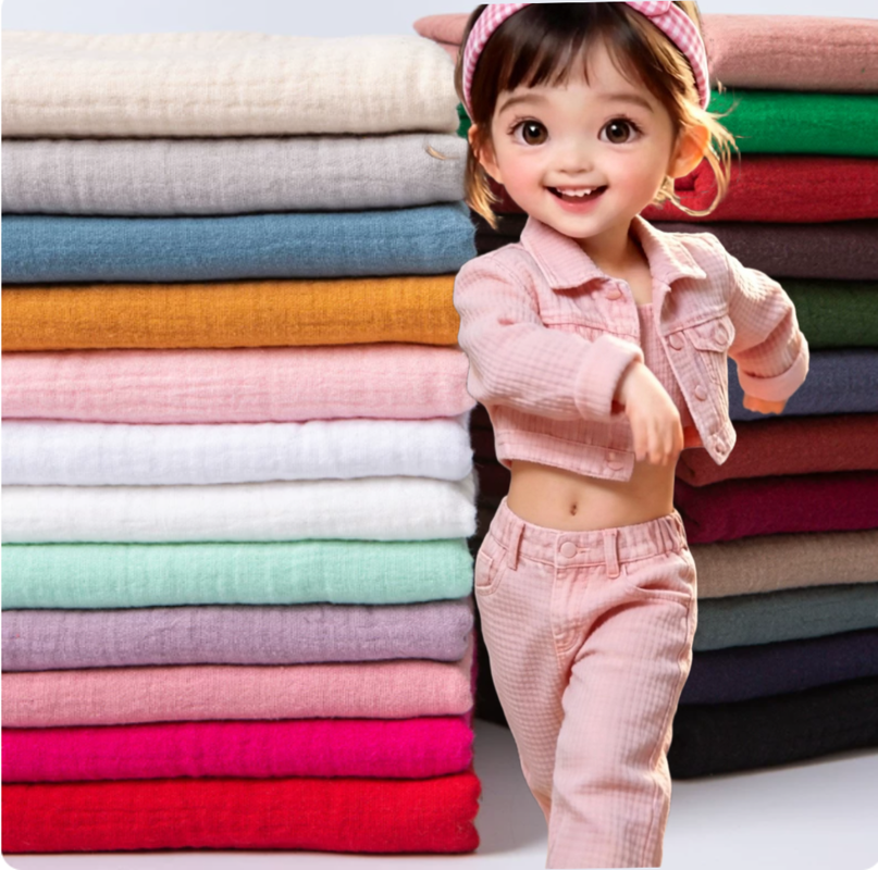 130GSM 100% katoen dubbel gaasstof ademend biologisch katoen mosselinstof voor babykleding